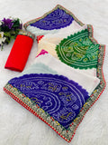 Pure Moss Chiffon fabric bandhani print saree with embroidery work lace border.