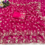 pitta embroidery work coin design mill print saree with embroidered blouse