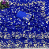 pitta embroidery work coin design mill print saree with embroidered blouse