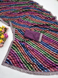 chiffon fabric saree laheriya print design with embroidery work lace border