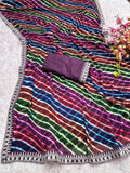 chiffon fabric saree laheriya print design with embroidery work lace border
