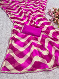 laheriya print georgette fabric with beads design lace border saree with heavy banglori silk blouse.