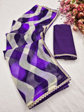 laheriya print georgette fabric with beads design lace border saree with heavy banglori silk blouse.