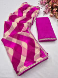 laheriya print georgette fabric with beads design lace border saree with heavy banglori silk blouse.