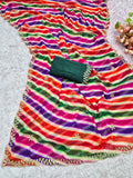 Light colour matching laheriya print beads embroidery work saree