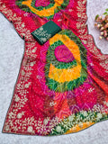BANDHANI PRINT CODDING WITH SEQUENCE EMBROIDERY WORK SAREE