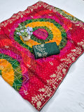 BANDHANI PRINT CODDING WITH SEQUENCE EMBROIDERY WORK SAREE