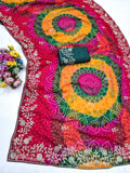 BANDHANI PRINT CODDING WITH SEQUENCE EMBROIDERY WORK SAREE
