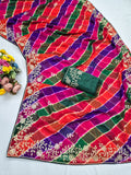 Laheriya print soft georgette fabric saree with beautiful embroidery work design with embroidered blouse