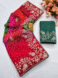 BANDHANI PRINT CODDING WITH SEQUENCE EMBROIDERY WORK SAREE