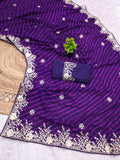 laheriya print georgette fabric embroidered saree