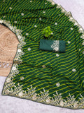 laheriya print georgette fabric embroidered saree
