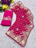 laheriya print georgette fabric embroidered saree