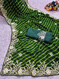 laheriya print georgette fabric embroidered saree