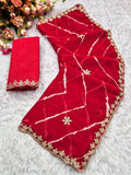 Laheriya print saree with beads embroidery work with embroidered blouse.