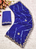 Laheriya print saree with beads embroidery work with embroidered blouse.