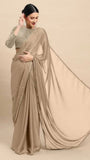 Solid Beige Plain Satin  Saree
