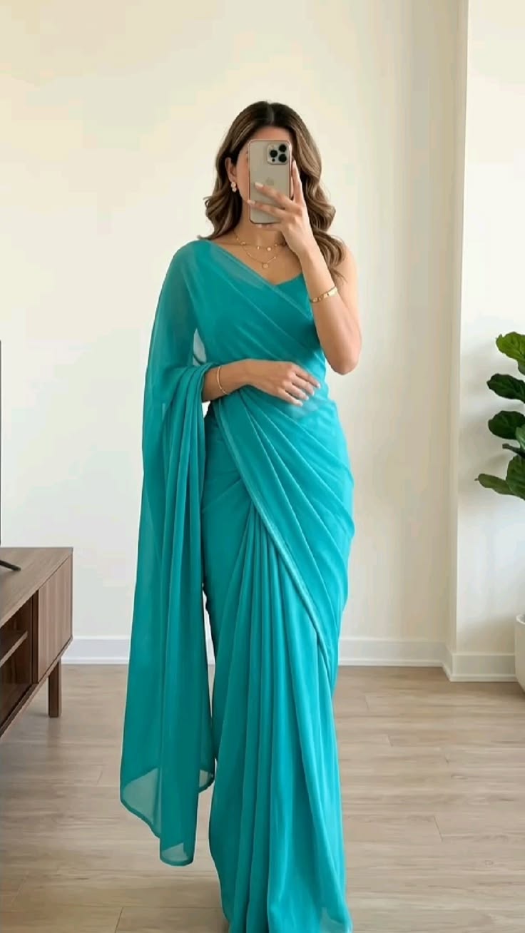Soft Blue Silk Plain Saree