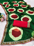 Georgette Designer Saree with Large Floral Print & Embroidered Lace Border