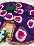 Georgette Designer Saree with Large Floral Print & Embroidered Lace Border