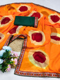 Georgette Designer Saree with Large Floral Print & Embroidered Lace Border