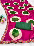 Georgette Designer Saree with Large Floral Print & Embroidered Lace Border