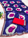 Georgette Designer Saree with Large Floral Print & Embroidered Lace Border