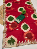 Trending Gota Patti work multicolour gola style print saree.
