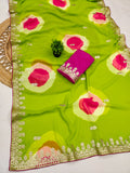 Trending Gota Patti work multicolour gola style print saree.