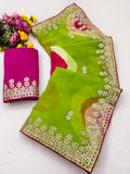 Trending Gota Patti work multicolour gola style print saree.