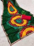 Georgette Bandhani Print Saree with Embroidered Lace Border