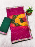 Georgette Bandhani Print Saree with Embroidered Lace Border