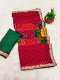 Georgette Bandhani Print Saree with Embroidered Lace Border