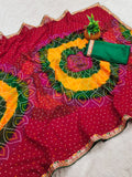 Georgette Bandhani Print Saree with Embroidered Lace Border