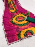 Georgette Bandhani Print Saree with Embroidered Lace Border