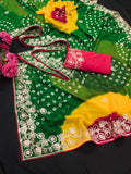pitta work bandhani print georgette saree