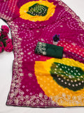 pitta work bandhani print georgette saree
