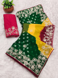 pitta work bandhani print georgette saree