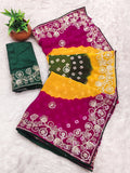 pitta work bandhani print georgette saree