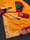 pitta work bandhani print georgette saree