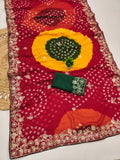 pitta work bandhani print georgette saree
