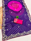 pitta work bandhani print georgette saree