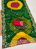 pitta work bandhani print georgette saree