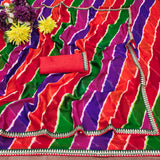 pure chiffon fabric sawan special laheriya print saree with embroidery work lace border.