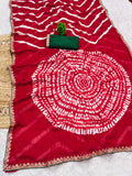 laheriya print moss chiffon fabric saree,with embroidery work saree.