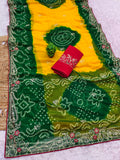 Georgette fabric embroidery pitta work saree with embroidered blouse.