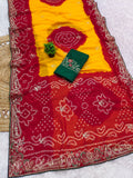 Georgette fabric embroidery pitta work saree with embroidered blouse.