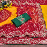 Georgette fabric embroidery pitta work saree with embroidered blouse.
