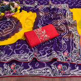 Georgette fabric embroidery pitta work saree with embroidered blouse.
