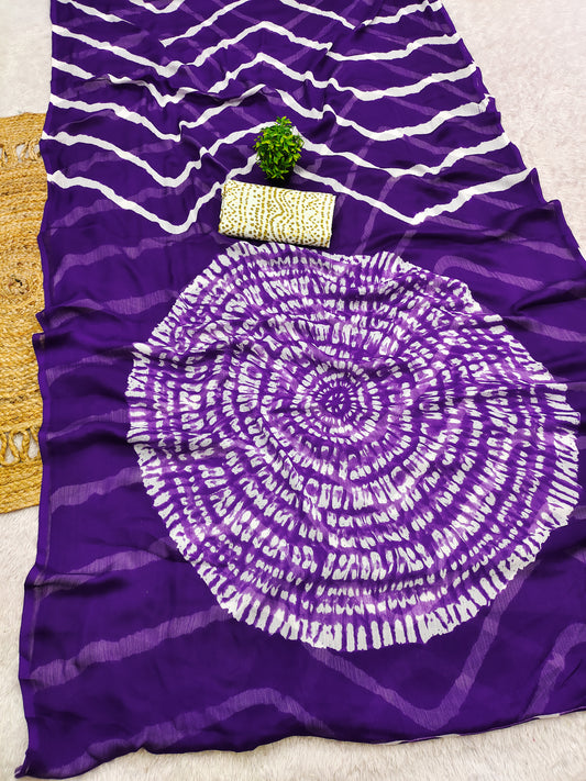 CHIFFON LAHERIYA PRINT SAREE WITH PRINTED BLOUSE